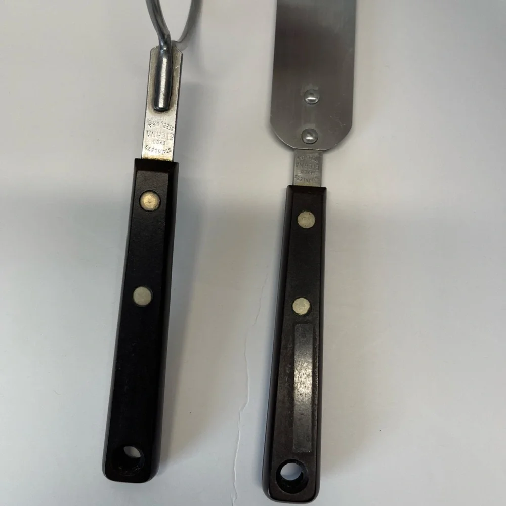 Vintage Ekco Potato & Spatula Stainless Steel Riveted Faux Wood Handle USA